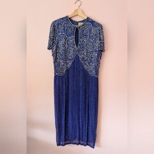 Vintage Oleg Cassini Beaded Dress 1980s Size 14